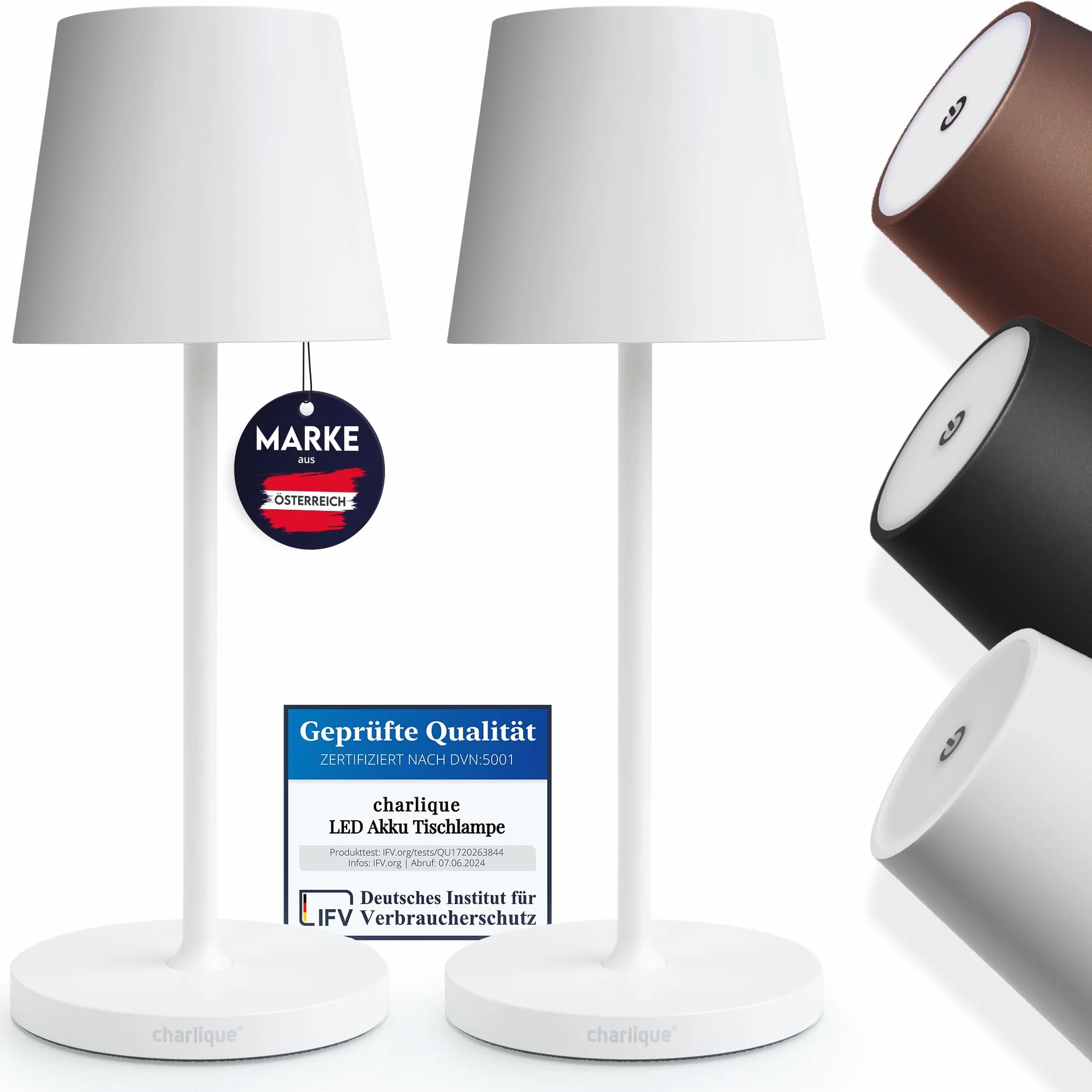 LED Akku Tischleuchte 2er Set weiß 28 cm dimmbar Alu kabellos