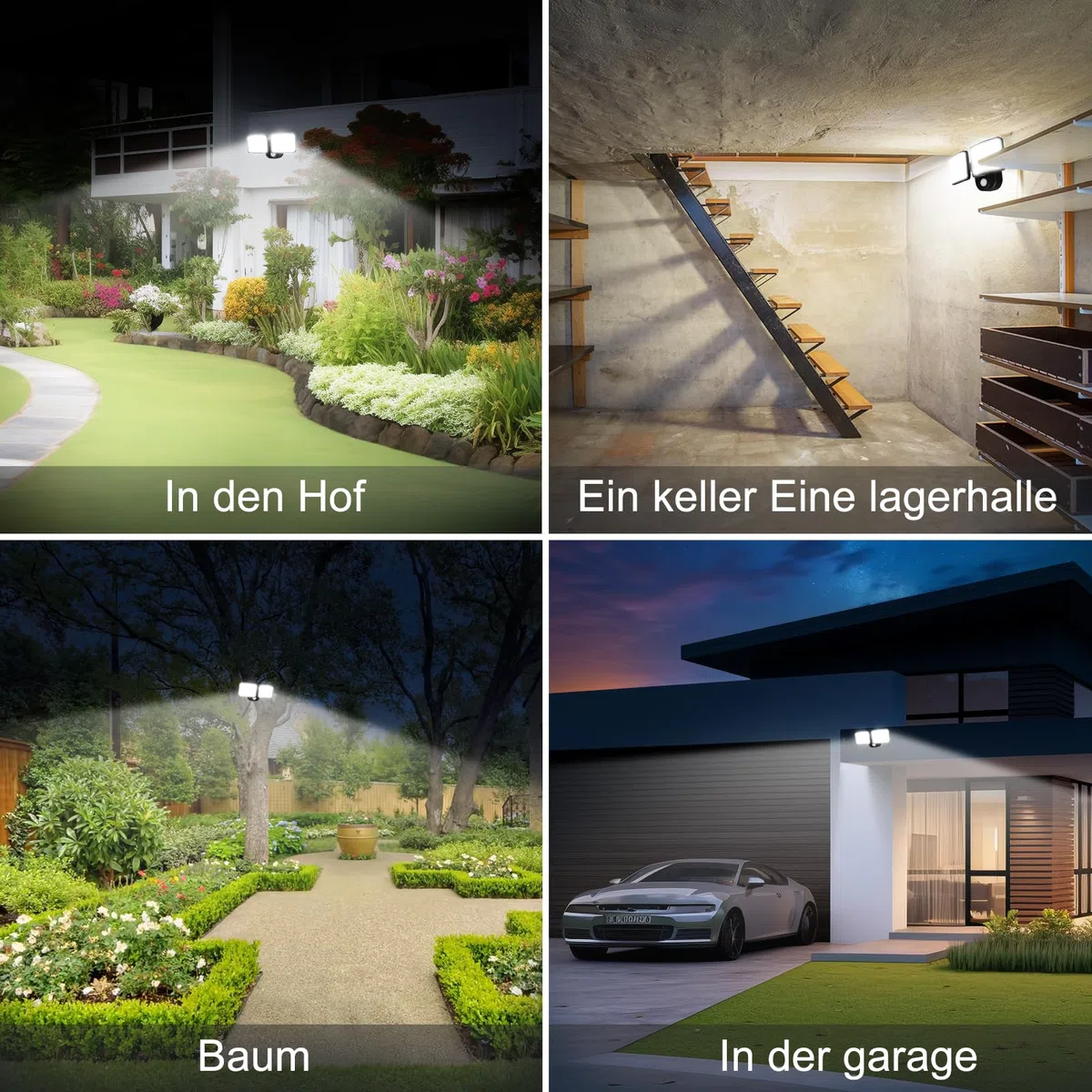 Wiederaufladbare Bewegungsmelder Aussen Batterie(1-3 Monate Dauer) 1000&2500LM Außenlampe mit Bewegungsmelder USB Aufladen akkulampe für Garage Garten Hof Haustüren