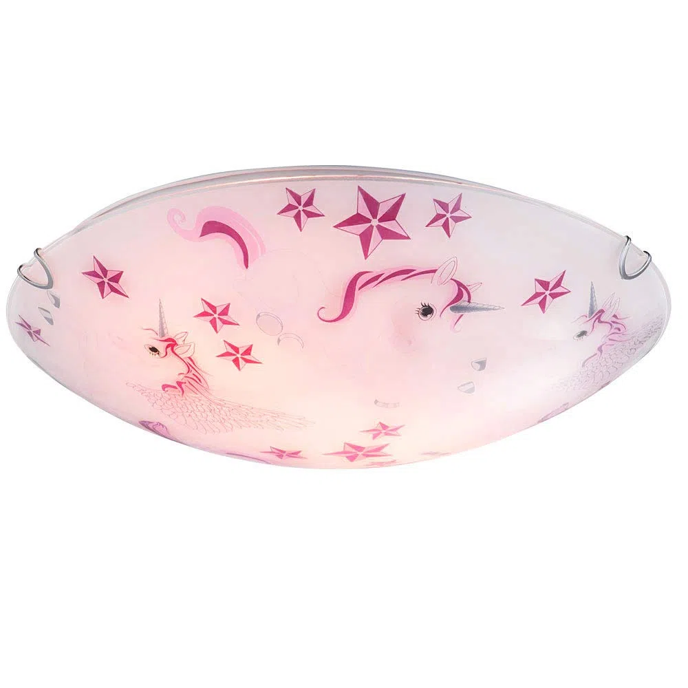 GLOBO Glas Decken Leuchte Kinder Zimmer Beleuchtung Einhorn Mädchen Lampe rosa weiß 40609-2