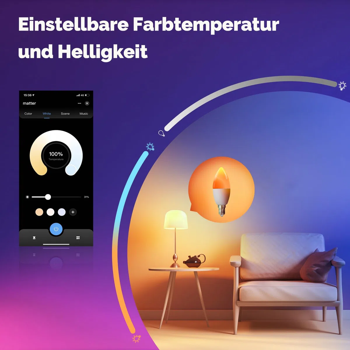 MOES Smart Glühbirne Matter E14, WLAN Alexa LED Lampe RGBCW, WW, mit Dimmbar, Musiksynchronisation, 16 Millionen Farben, kompatibel mit Apple HomeKit, SmartThings, Alexa, Google Home,4 Stück