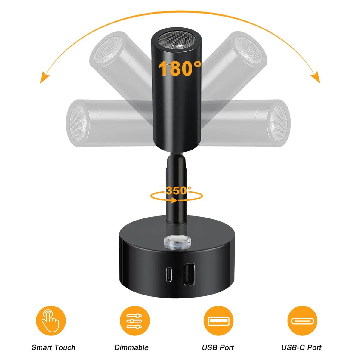 ERWEY 2er LED Leselampe 12V Wohnmobil,Wandleuchte Bettlampe mit Schalter Touch Dimmbar 3000K-6000K, DC 12V-24V Spot Innenbeleuchtung mit USB A+C-Anschlüssen für Boot Auto Van Yacht (Schwarz)