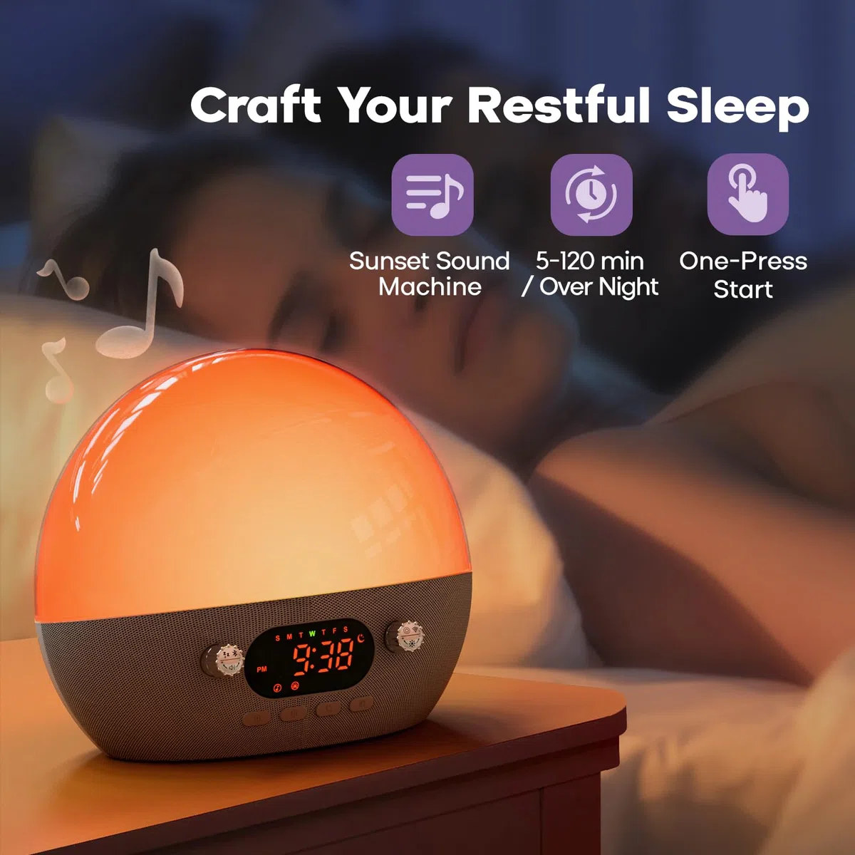 Dekala Wake-Up Light & White Noise Machine, APP-Steuerung Einschlafhilfe Baby, 11 beruhigende Klänge, Sonnenaufgang Wecker mit Nachtlicht, Soundmaschine für Babys, Kinder & Erwachsene