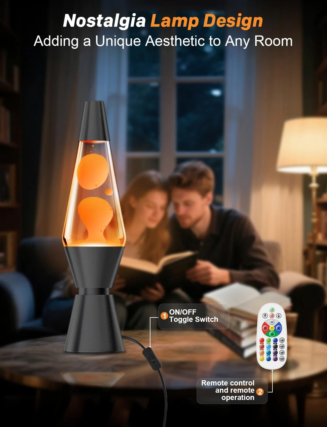 AONESY Lavalampe, Lavalampen für Stressbewältigung und Entspannung, Retro-Lampe Wohnkultur, 17 Farbwechselnde lavalampe groß mit Fernbedienung für Erwachsene und Kinder -37cm Schwarz