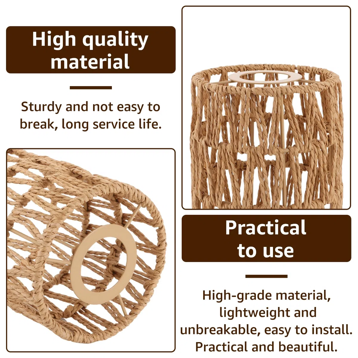 AKOLAFE 6 Stück Lampenschirm Hängelampe Boho 12x12x15cm Lampenschirm Rattan Papierlampenschirm Ersatzschirm Zubehör für Stehlampe, Tischlampe, Pendelleuchten, Hängelampenschirme