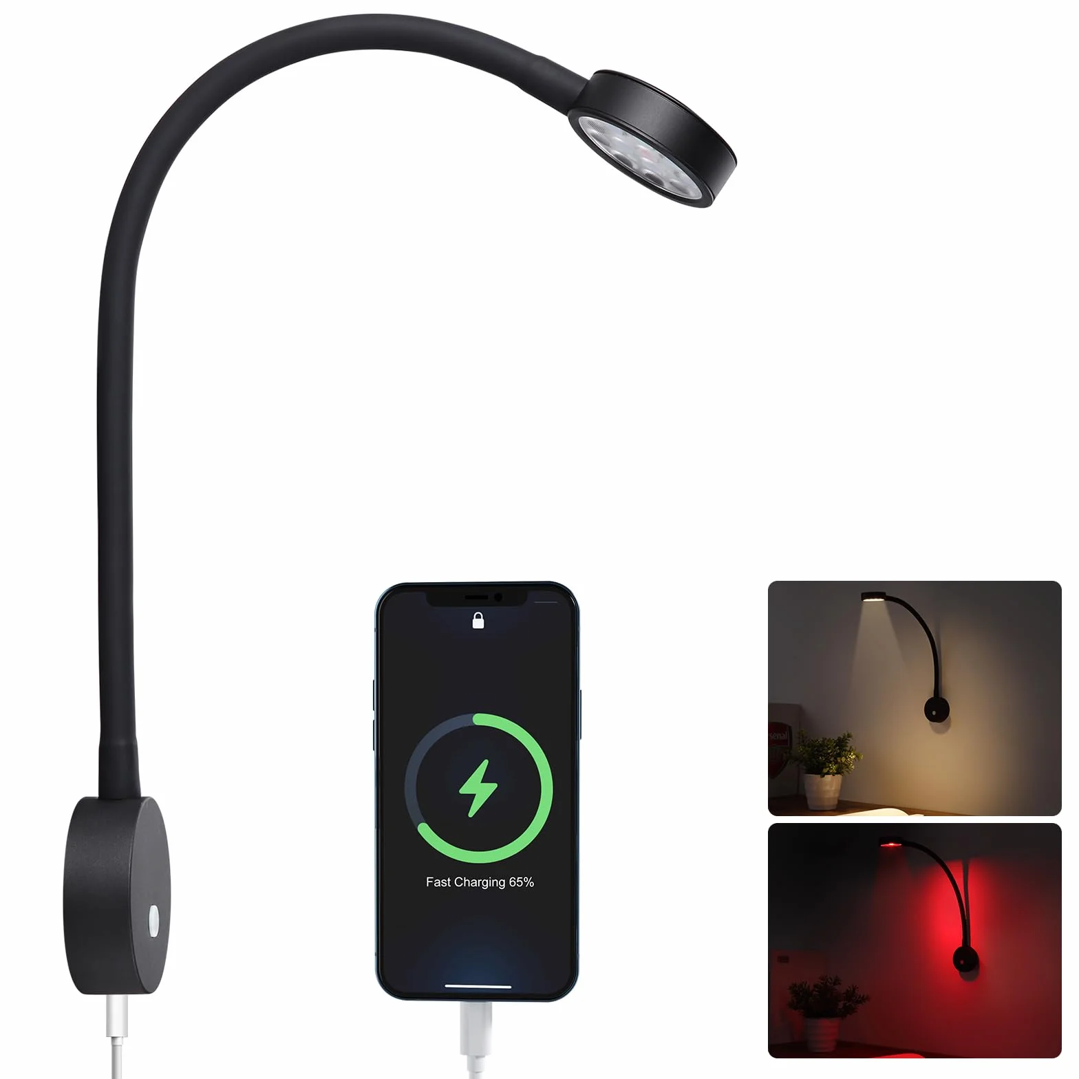 LED Leselampe 12V Wohnmobil mit USB&Rotem Nachtlicht 254lumen 4000K Dimmbar Flexible Schwanenhals Wandlampe Bettseite DC 12V-24V Spot für Boot Wohnwagen Yacht Innenbeleuchtung