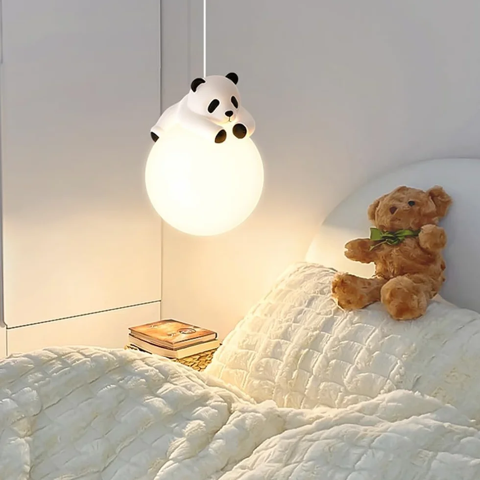 Wandlampe für Kinderzimmer, verdrahtet, 3D-Druck, Mondkugel, Schlafzimmer, niedliche Cartoon-Tiere, Kaninchen, Panda, Bär, Nachttischlampe Nordic Dimmbar…