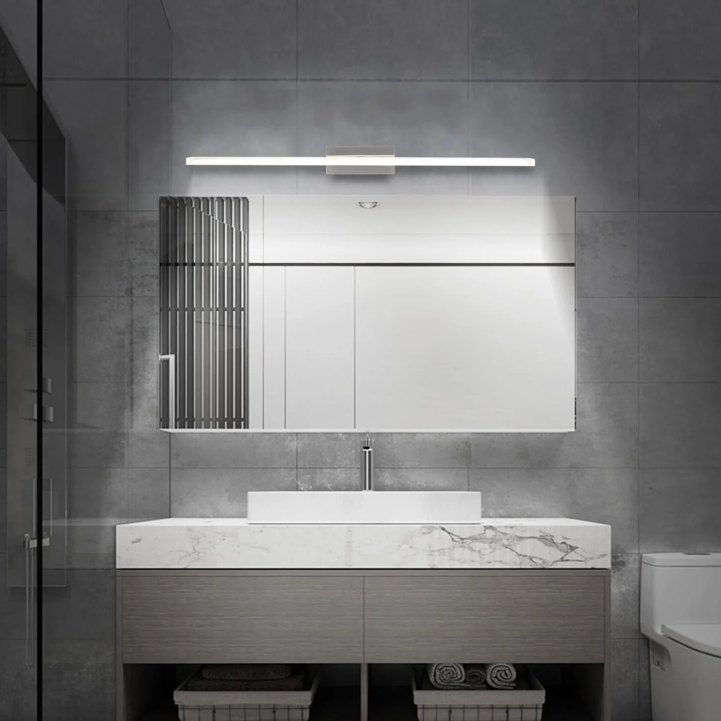 Spiegellampe für Badezimmer, LED, 60 cm, 15 W, 1600 lm, Beleuchtung 230 V, Wandleuchte, wasserdicht IP44, Edelstahl, Kaltweiß 6000 K