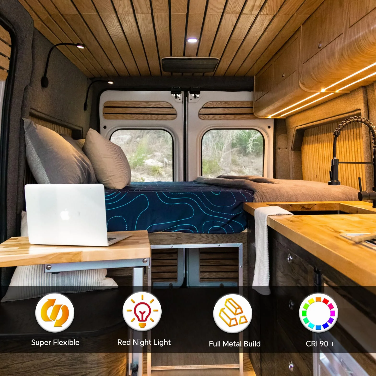 LED Leselampe 12V Wohnmobil mit USB&Rotem Nachtlicht 254lumen 4000K Dimmbar Flexible Schwanenhals Wandlampe Bettseite DC 12V-24V Spot für Boot Wohnwagen Yacht Innenbeleuchtung
