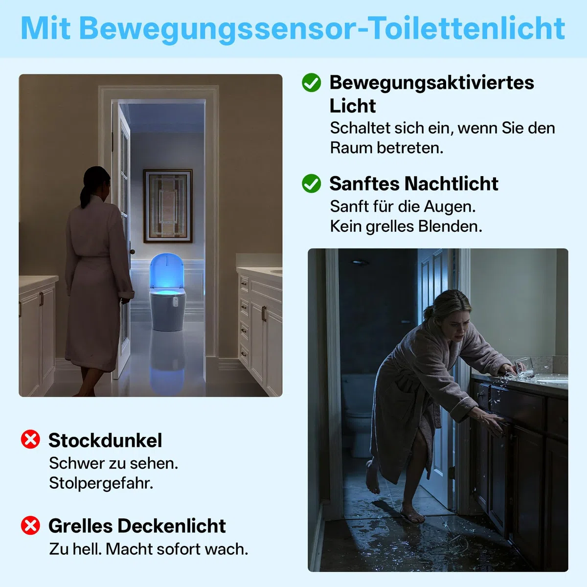 Led Toilettenlicht,IP65 wasserdicht,16 Farben, 2 Stück | Bewegungsmelder,USB-Aufladung, Aufhängbeleuchtung,RGB Farbe,500mAh,für Badezimmer/Toilette