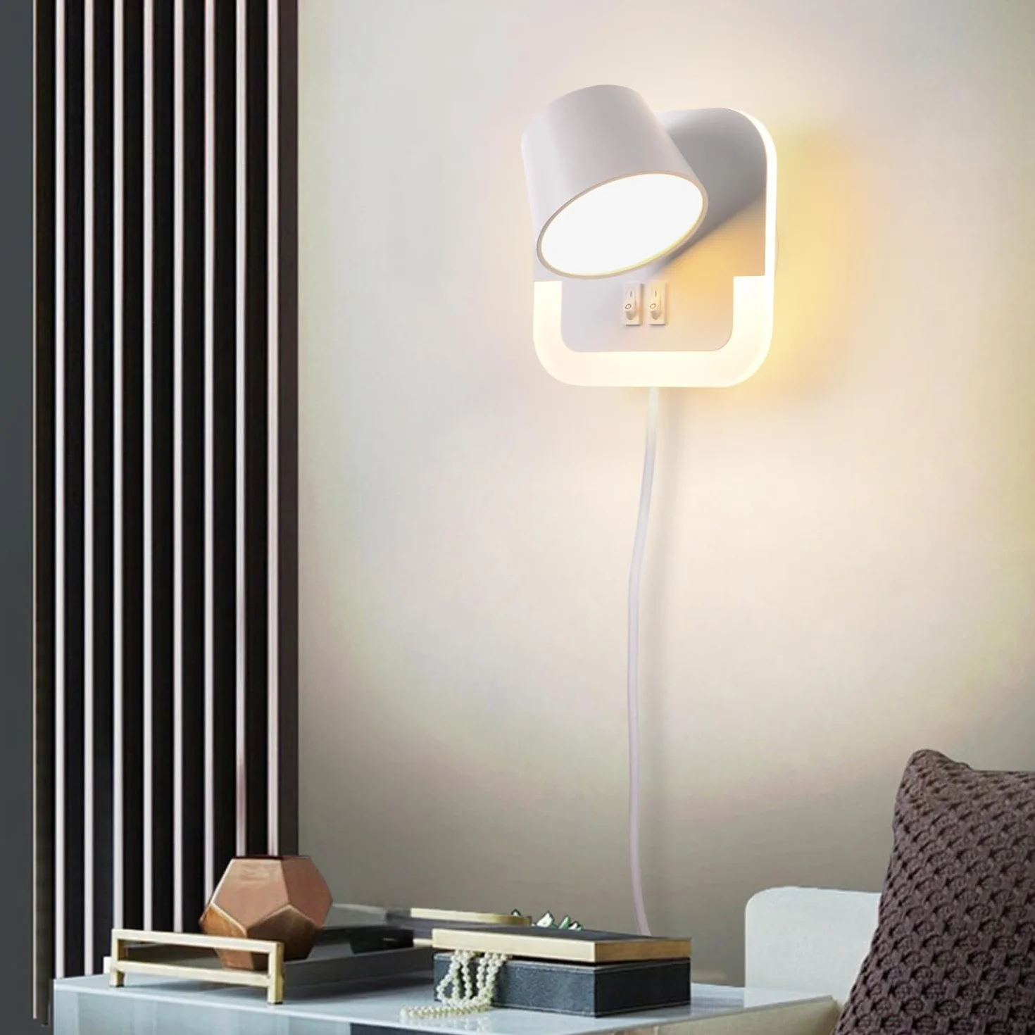 Leselampe Wandmontage Bett,LED Wandleuchte mit Schalter, 4W+8W Bettlampe Wandlampe Leselicht Schwenkbar für Schlafzimmer, Hotels wandleselampe nachttischlampe Mit Kabel,3000K Einstellbare Weiß