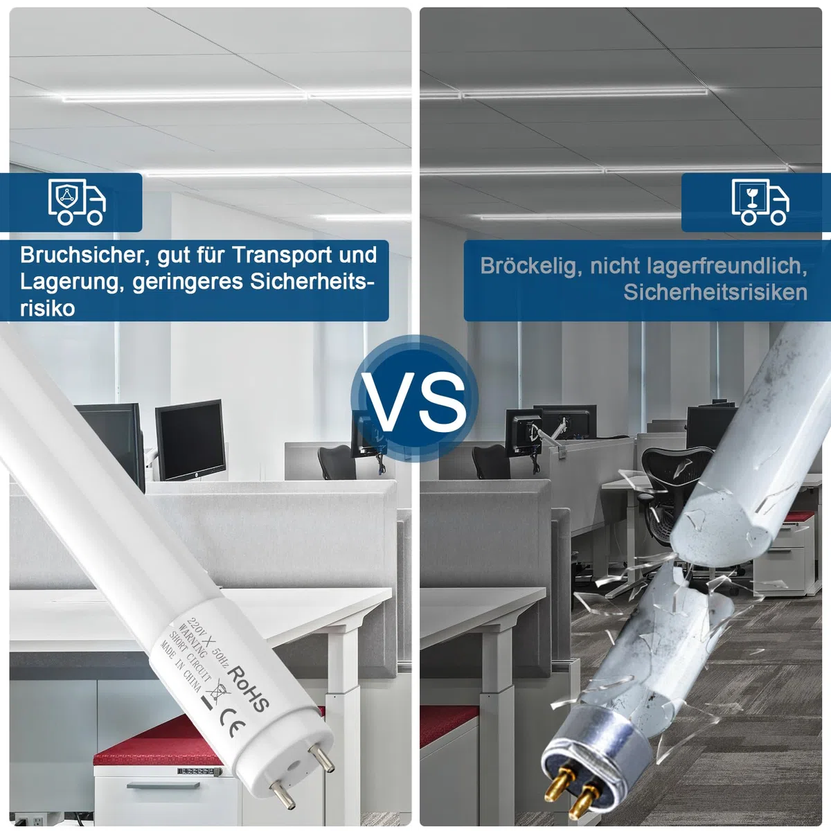 JESLED 2er Pack LED Röhre 120cm T8 G13-14W, 4000K, 2310 Lumen - PC-Material, hohe Lichtausbeute, inkl. Starter - Ideal für Büro, Supermarkt, Lagerhalle