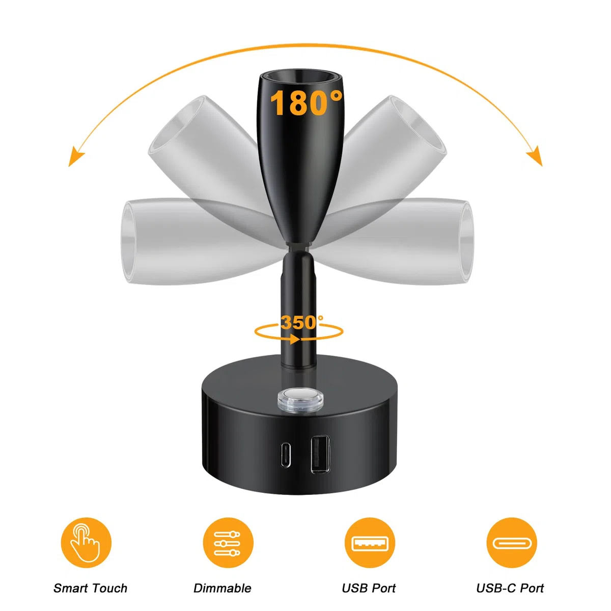 ERWEY 2er 12V LED Leselampe Wohnmobil, Stufenlose Helligkeit & 3 Farbtemperatur Modi Bettlampe, Wandlampe mit Ladefunktion USB A+C-Anschlüssen, für Auto Van Wohnwagen Innenbeleuchtung, Schwarz