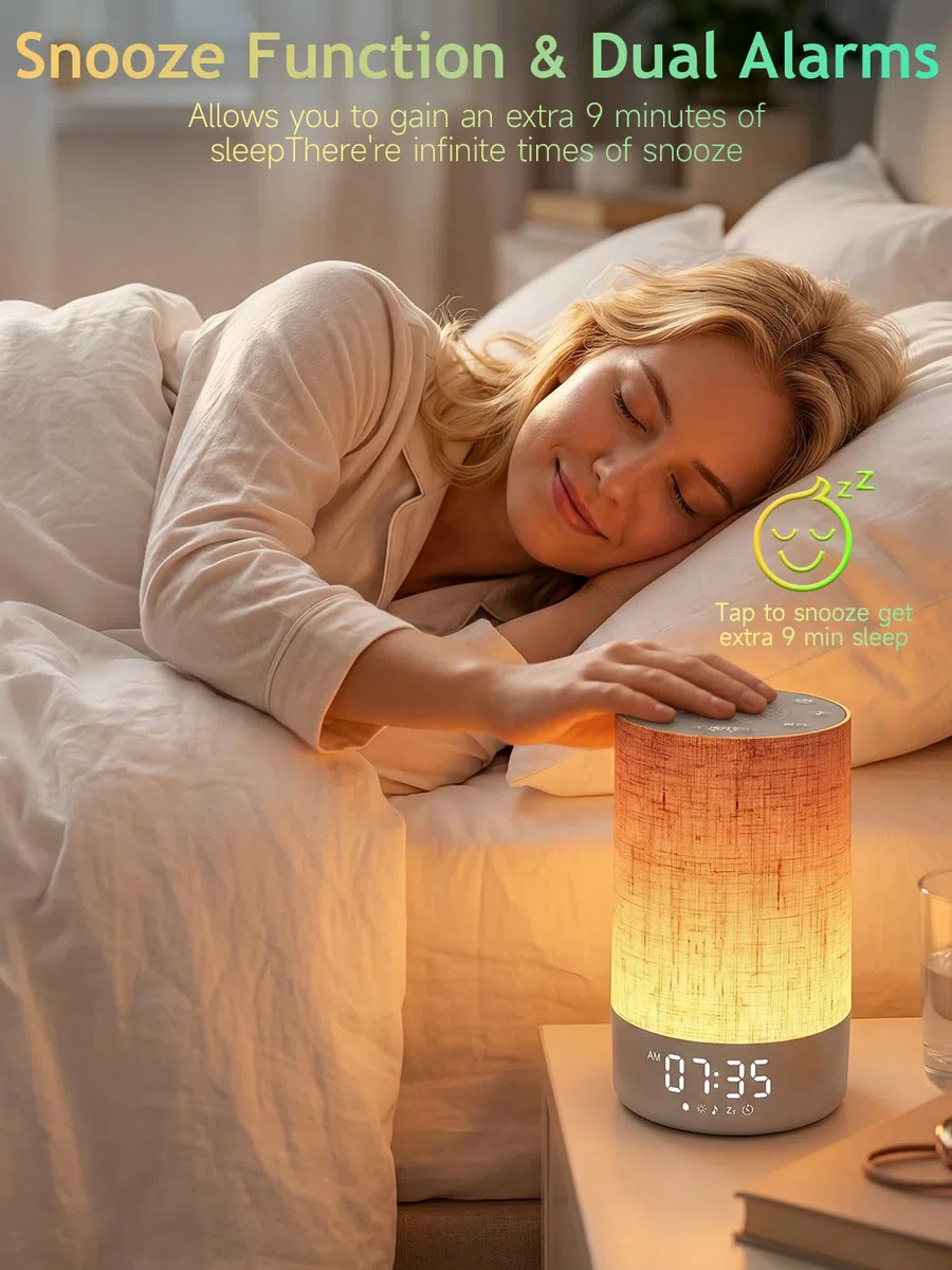 Tageslichtwecker mit 10 Licht Sonnenaufgang Wake Up Light, 30 Naturgeräuschen, Dimmbar Nachttischlampe, Sunrise Alarm Clock mit Ladefunktion Lichtwecker Einschlafshilfe,Dimmbares Nachtlicht,Timer