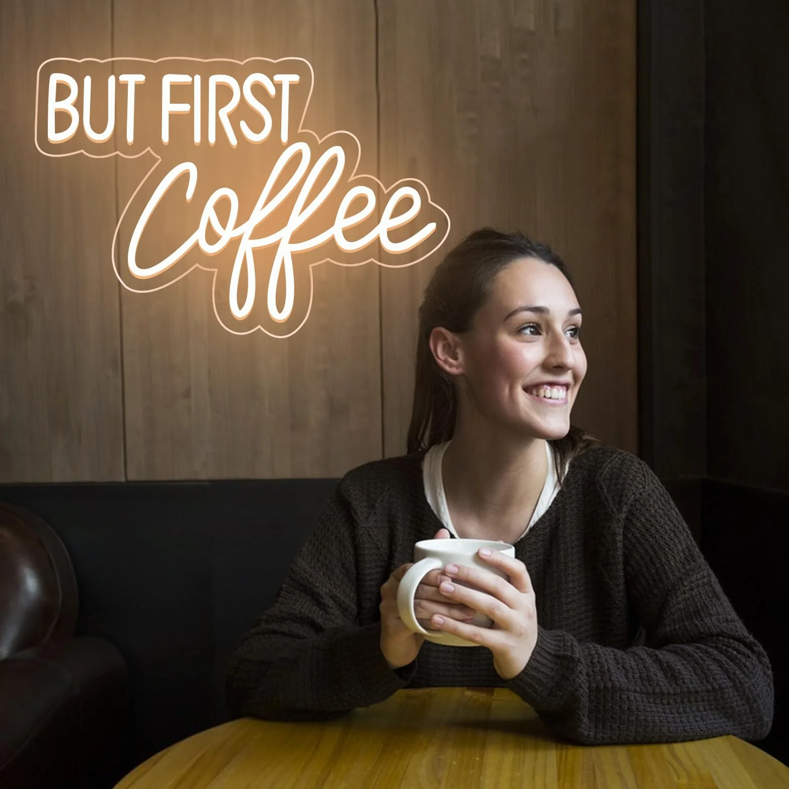 BUT FIRST Coffee Neonschild Dimmbares LED-Kaffeeschild für Unternehmen, Kaffeebar, Neonschild-Zubehör, beleuchtet als Wanddekoration USB-betrieben, helle Neon-Kaffeeschilder für Cafés, Kaffeestationen