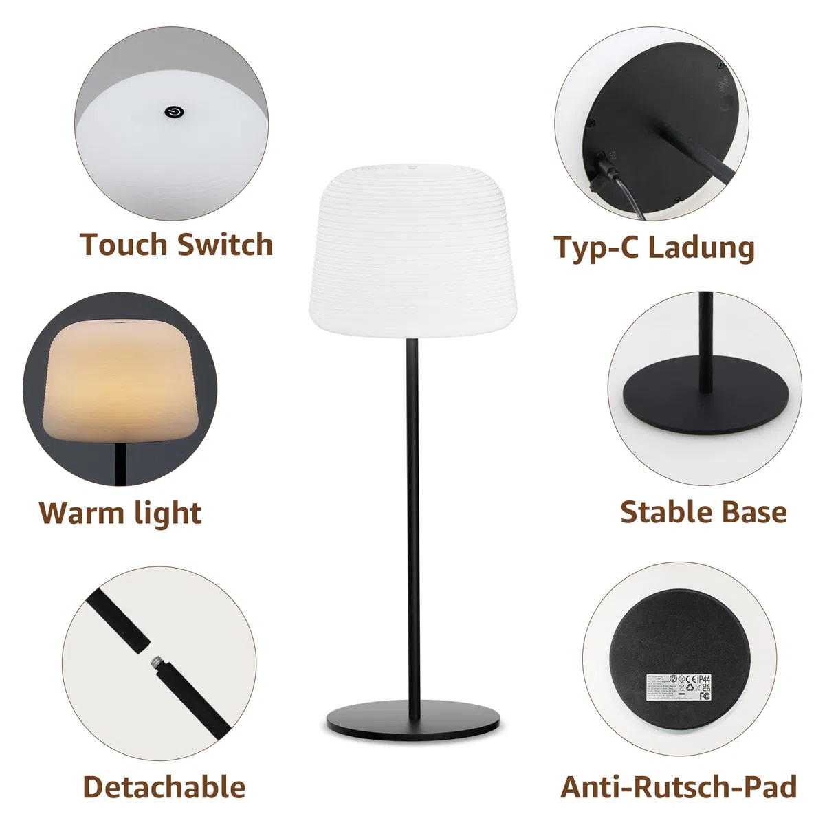 2 Stück 3-in-1 LED Tischlampe Kabellos, Mini Dimmbare Nachttischlampe Mit Touch, USB Aufladbar Mit Akku, 3 Stufen Warmlicht Mit Speicherfunktion, Schutzart IP44, Für Indoor Und Outdoor