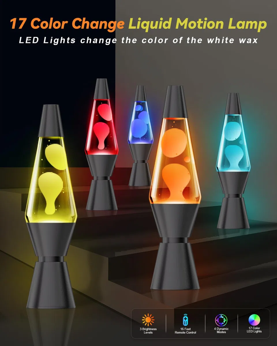 AONESY Lavalampe, Lavalampen für Stressbewältigung und Entspannung, Retro-Lampe Wohnkultur, 17 Farbwechselnde lavalampe groß mit Fernbedienung für Erwachsene und Kinder -37cm Schwarz