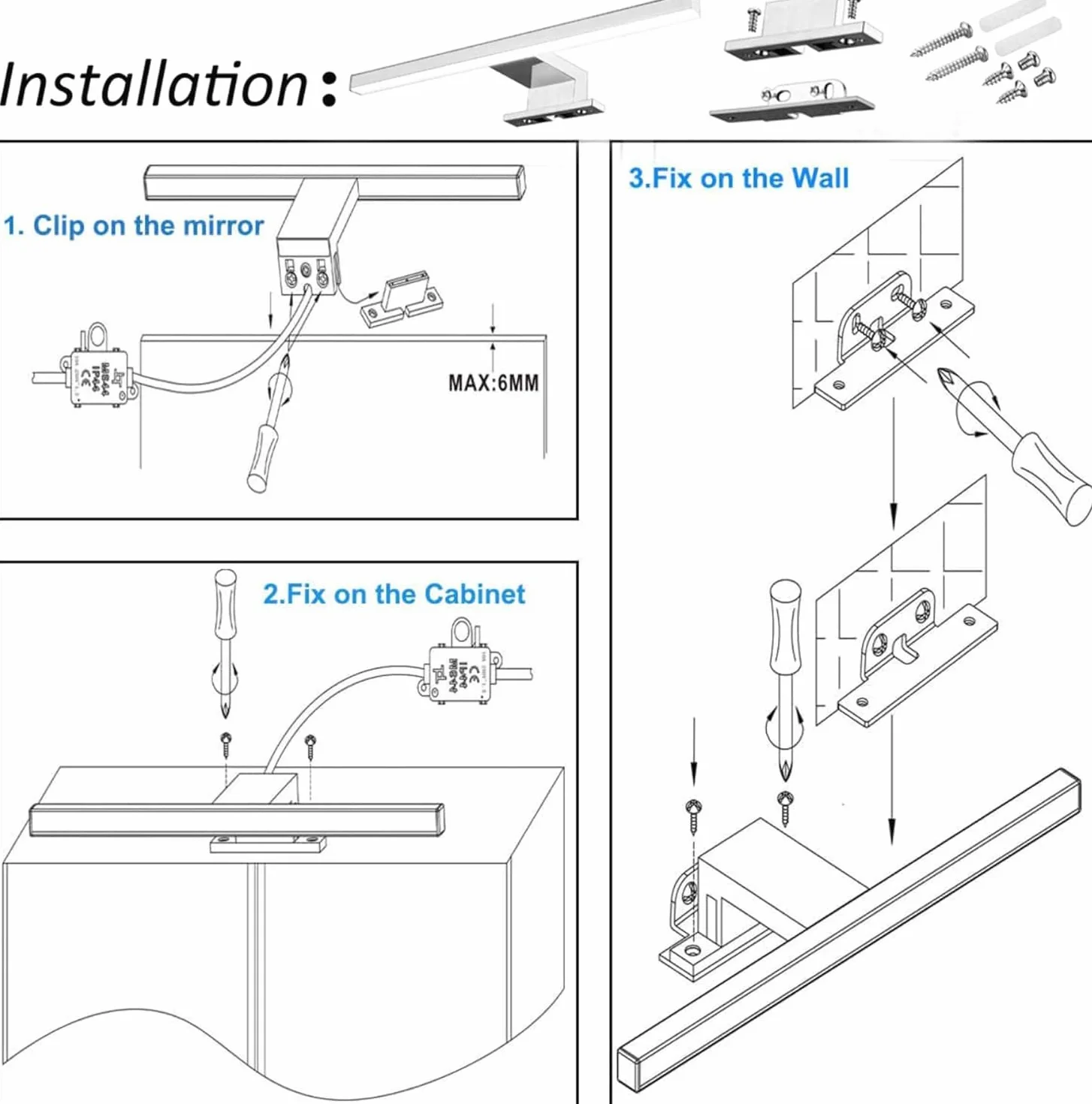 Led Spiegelleuchte Badezimmer 10W 820LM 60 cm 230V 4000K,3-in-1 Klasse II Bad Spiegellampe,Kein Flimmern Badlampe Wandbeleuchtung Neutralweiß 600mm Bad Spiegelleuchte