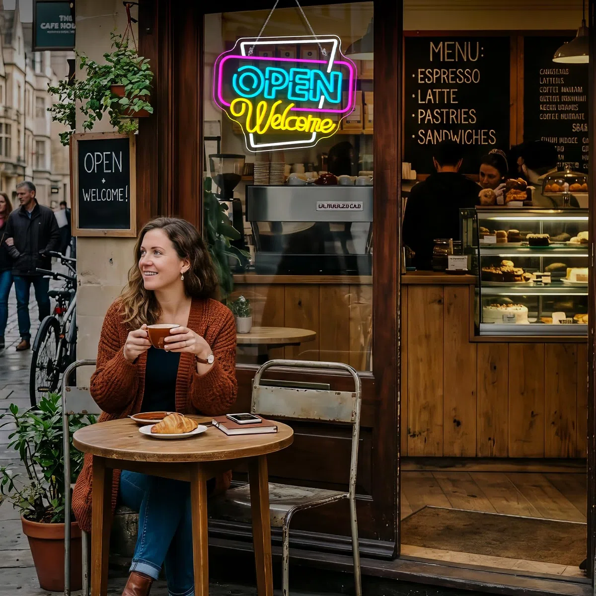 Horseneon Open Welcome Neon Schild Open Leuchtreklamen Dimmbare LED Leuchtschild Offene Neon Sign für Geschäft Schaufenster Party Bar Salon Café Dekoration an der Tür