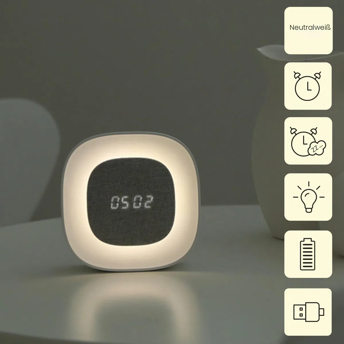 FOREVER Light LED Nachtlicht Pure FNL-03 Bjorn - Digitaler Wecker mit Display, Alarmfunktion & sanfter Beleuchtung | Geräuschlos | Weiß | Modern & kompakt