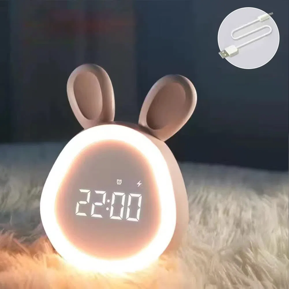 Baby-Nachtlicht Wecker mit Kaninchenlampe, LED-Smart-Nachttischlampe für Babys, Mädchen, Neugeborene - Niedliche Schlafzimmer-Dekoration