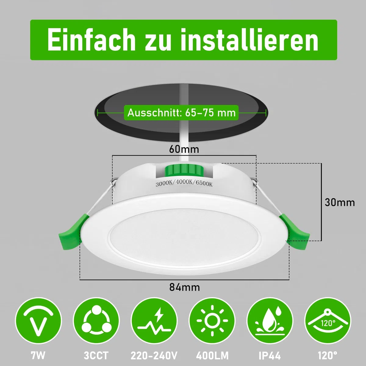 Led Einbaustrahler 230v Dimmbar, 7W Flach 65-75mm Einbauø, Ip44 Led Spot, Deckenspots Led Warmweiß Neutralweiß Kaltweiß Ür Badezimmer, Küche, Wohnzimmer, Flur/Schlafzimmer,12er Set
