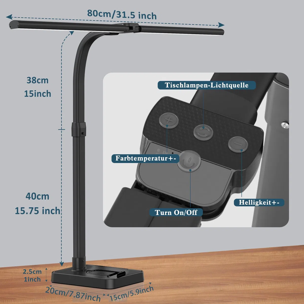 Doppelkopf Schreibtischlampe LED dimmbar,24W 80CM Schreibtischlampe groß und hell,Augenschutz desk lamp büro lampe schwarz,Schwanenhals tischlampe monitor lampe mit 25 Beleuchtungsmodi (Schwarz)