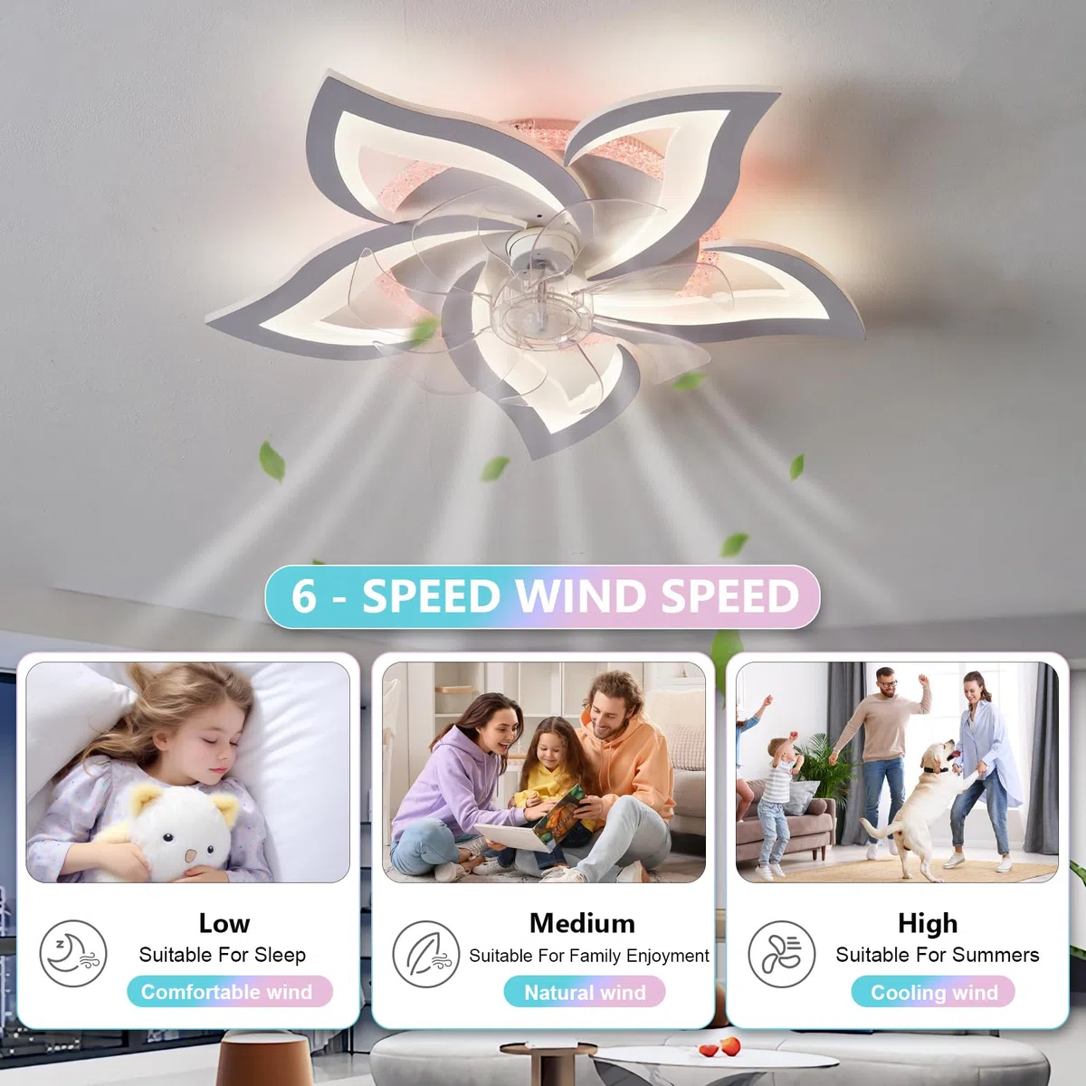 RGB Deckenlampe mit Ventilator Dimmbar LED DC Reversibel 6 Gang Fernbedienung Weiß