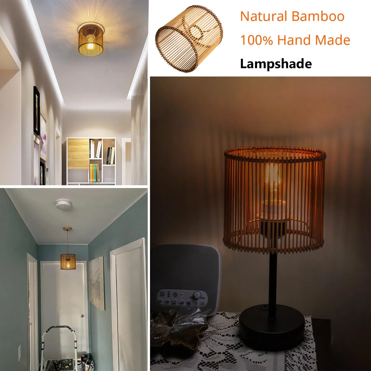 Runder Rattan Lampenschirm Boho,Lampenschirm für Tischleuchte,Hänge- und Stehleuchte,alle Innenräume, Durchmesser 16 cm (1, Brauner Bambus)