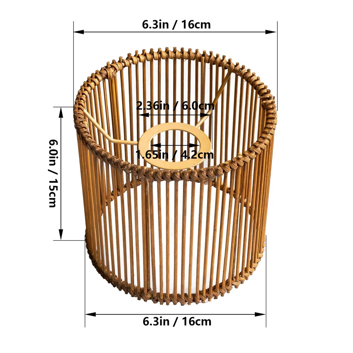Runder Rattan Lampenschirm Boho,Lampenschirm für Tischleuchte,Hänge- und Stehleuchte,alle Innenräume, Durchmesser 16 cm (1, Brauner Bambus)
