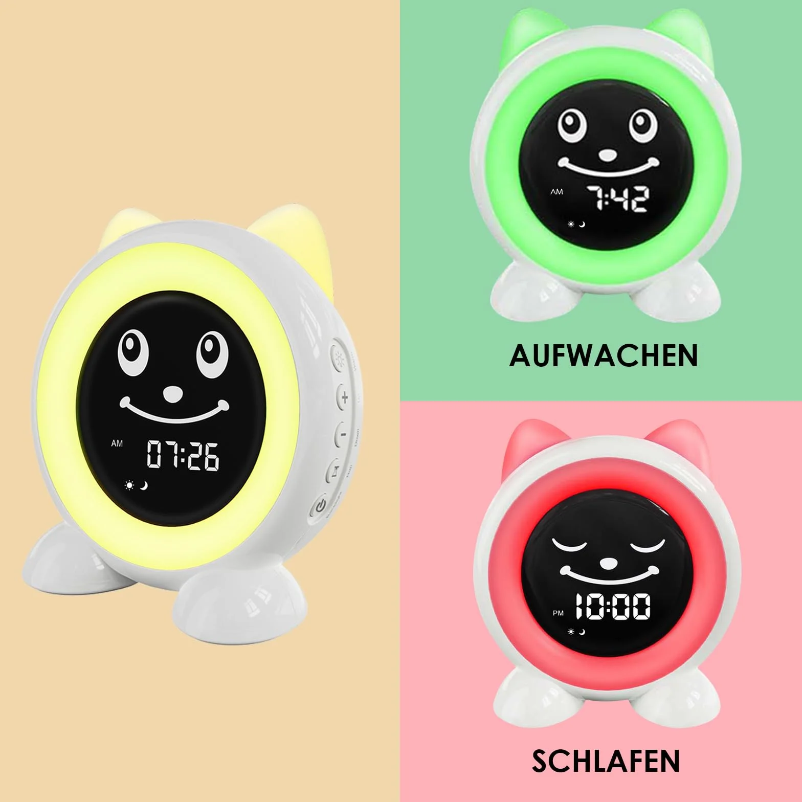 Wecker Kinder-Schlaftrainer Kinder Kinderwecker Digital Lichtwecker mit 11 Farben Nachtlicht | Timer | Snooze-Funktion | Geschenk für Mädchen und Jungen Katzenwecker