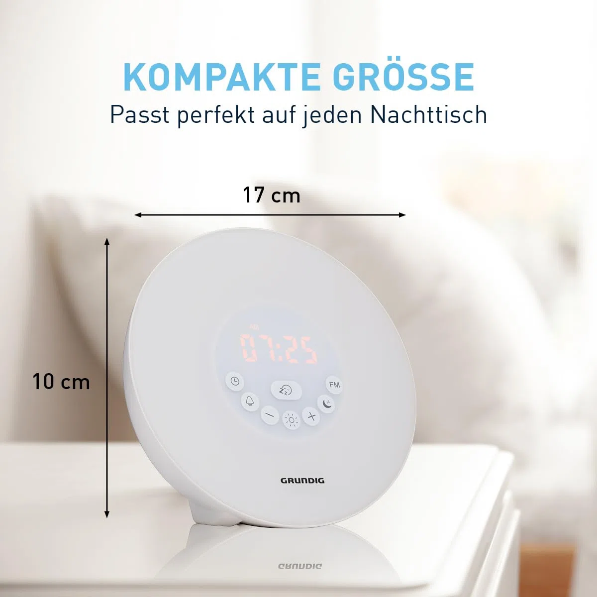 Grundig Lichtwecker mit FM-Radio - Tageslichtwecker mit 10 natürlichen Klängen - Wecker mit Farbwechsel-LED und Zonsopgangsimulation - Schlummer- und Timerfunktion, Weiß