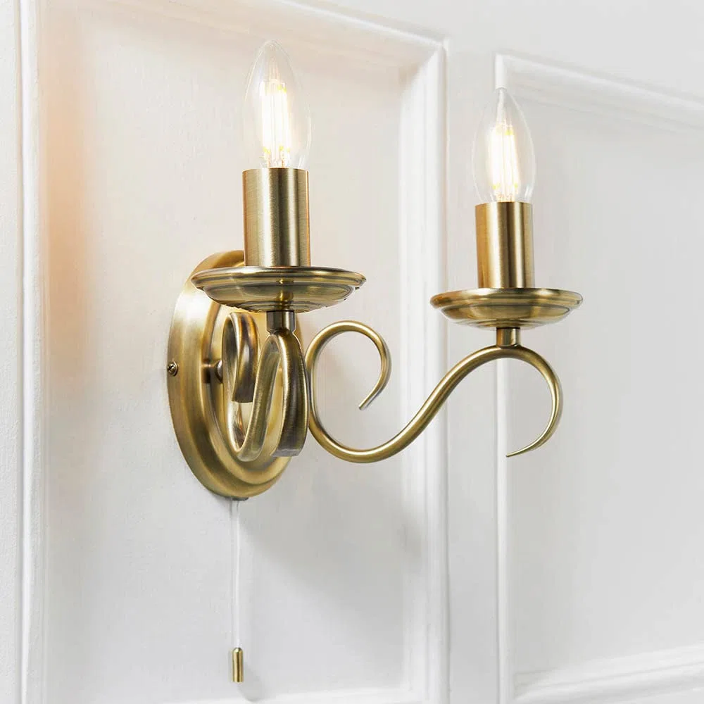 Dekorative Wandleuchte - Dimmbare Doppelwandleuchten mit Zugakkordschalter - Twisted Arm Indoor Wandlampe - LED Wandleuchte für Schlafzimmer Flur 60W E14 Kerze (nicht enthalten) Messing