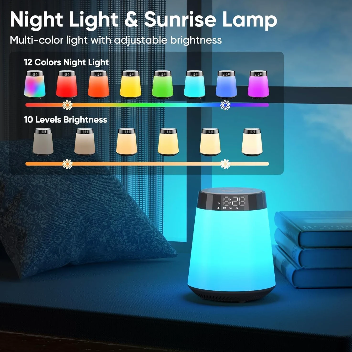Bluetooth Lautsprecher mit Licht Wecker Soundmaschine mit 30 beruhigenden Sounds & Schlaftimer, Touch Dimmbar Lampe und Nachtlicht Frauen Männer Mädchen Junge Kinder Teens