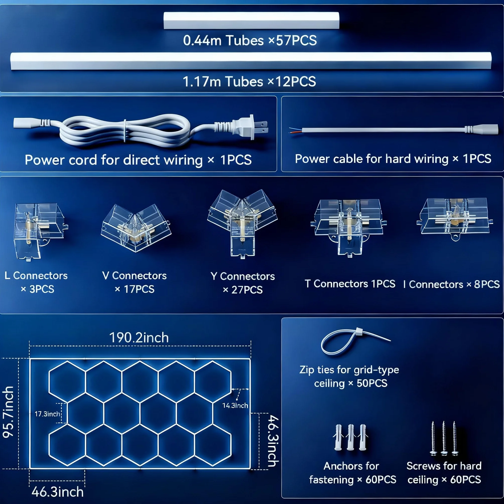 Hexagon LED Garage 14-tlg 720W 86400lm 6500K IP54 Werkstatt Beleuchtung