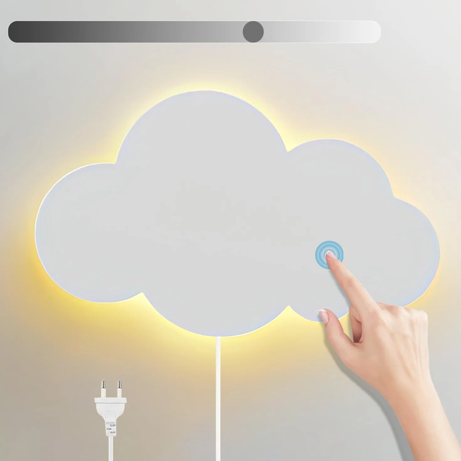 LED Wandleuchte mit Touch Schalter Kinder Dimmbar Nachtlicht Innen Warmweiß Wandlampe mit Stecker Modern Junge Mädchen Nachttischlampe für Babyzimmer Schlafzimmer Wohnzimmer Wolken Wandbeleuchtung
