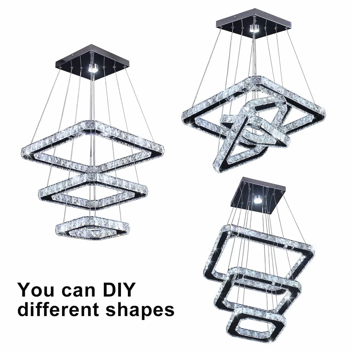 48W LED Moderne Kristall Kronleuchter Edelstahl Pendelleuchte Deckenleuchte Schlafzimmer Lüster Warmweiß Kaltweiß (Kaltweiß)