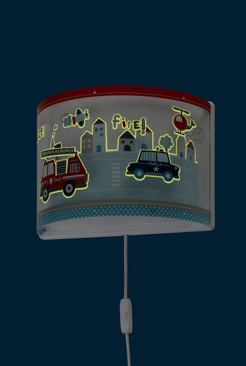 Dalber kinder Wandlampe kinderzimmer, Kinderlampe Wandleuchte Polizei Autos Police Blau, 60618, E27, Bunt