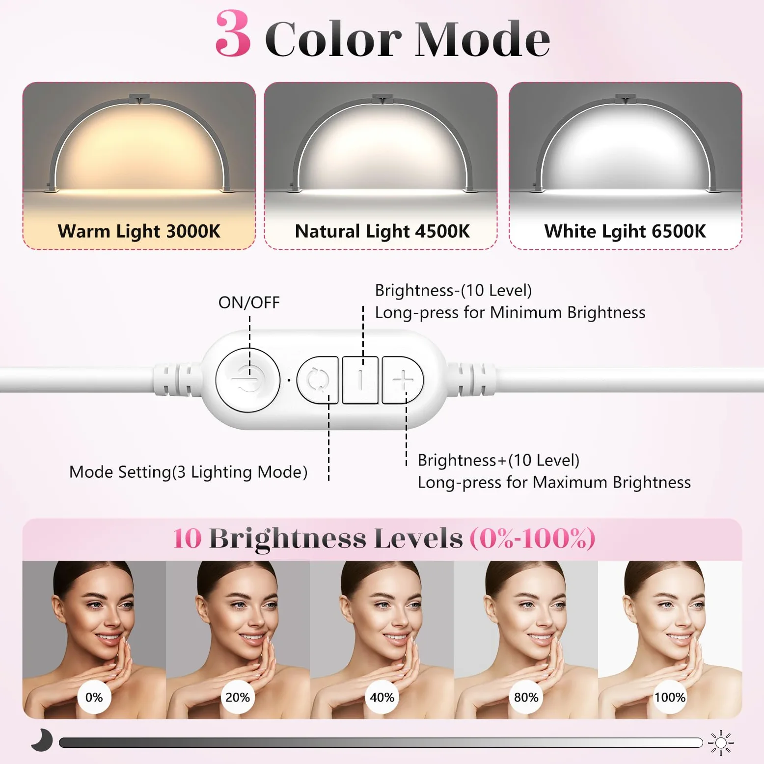 Desktop Halbmondlampe für Nägel: 23" LED Halbmond Wimpern Lampe mit Telefonhalter - 3 Farbmodi Und 10 Helligkeitsstufen Einstellbar Halbmondlicht für Nagelstudio Handwerk (Diamant, Klein)