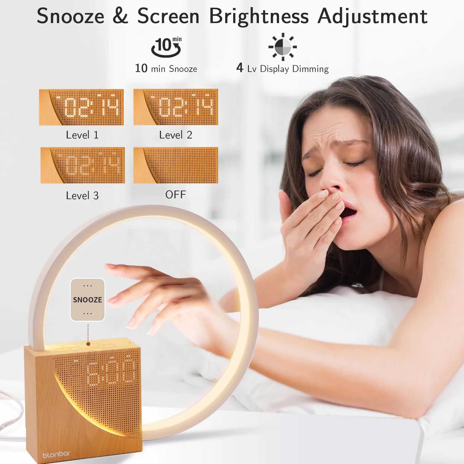 blonbar Nachttischlampe mit USB-Ladefunktion, Touch Control Dimmbar Lichtwecker Wake Up Light Einschlafhilfe Babys und Erwachsene, 3 Stufige Helligkeit Nachttischlampe für Schlafzimmer Wohnzimmer