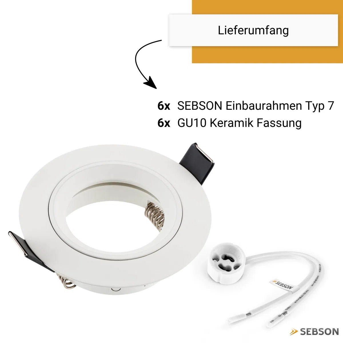 SEBSON Gehäuse für Einbaustrahler mit GU10 Fassung - Einbaurahmen Alu, nicht schwenkbar - Lochdurchmesser 60-70mm Abdeckung Ø80mm Deckenspot - 6er Set