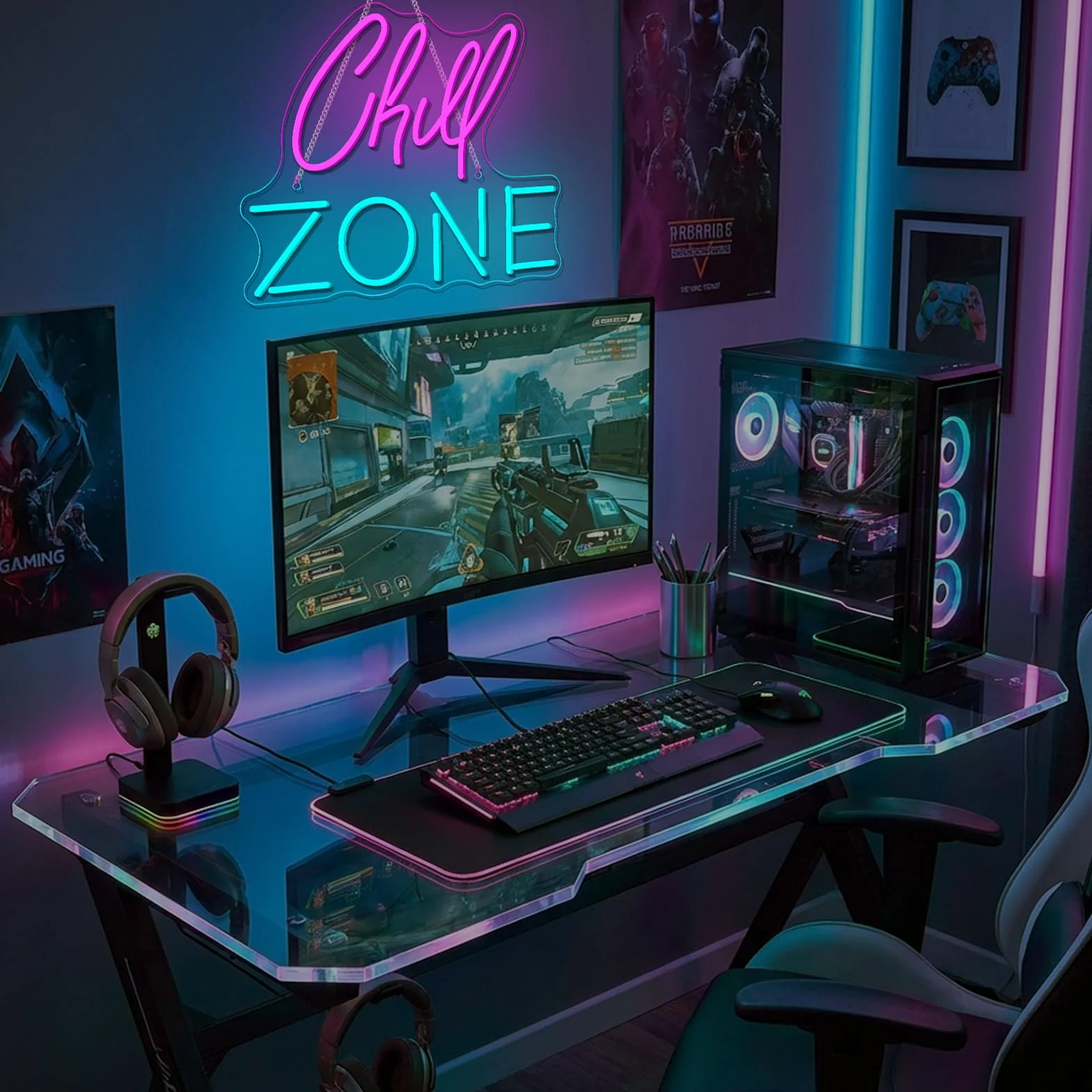 NYXEN Chill Zone Neon Schild Abkühlung Blau Neon Sign USB Chill Zone Led Schild für Wand Teenager Zimmer Deko Bar Schlafzimmer Spielzimmer Game Zone Party Store Friseursalon Geschenk für Freunde