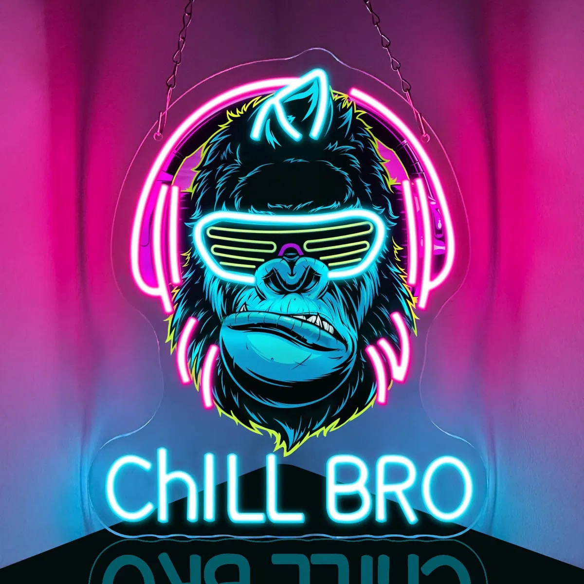 Chill Bro Gaming Headset Neon Schild Für Wanddekoration,Gorilla Neon Schild,Gaming Zone LED Schilder Für Spielzimmer,Gaming Zubehör Deko,Gaming Dekor,Tolles Gamer Geschenk Für Teenager,Jungen