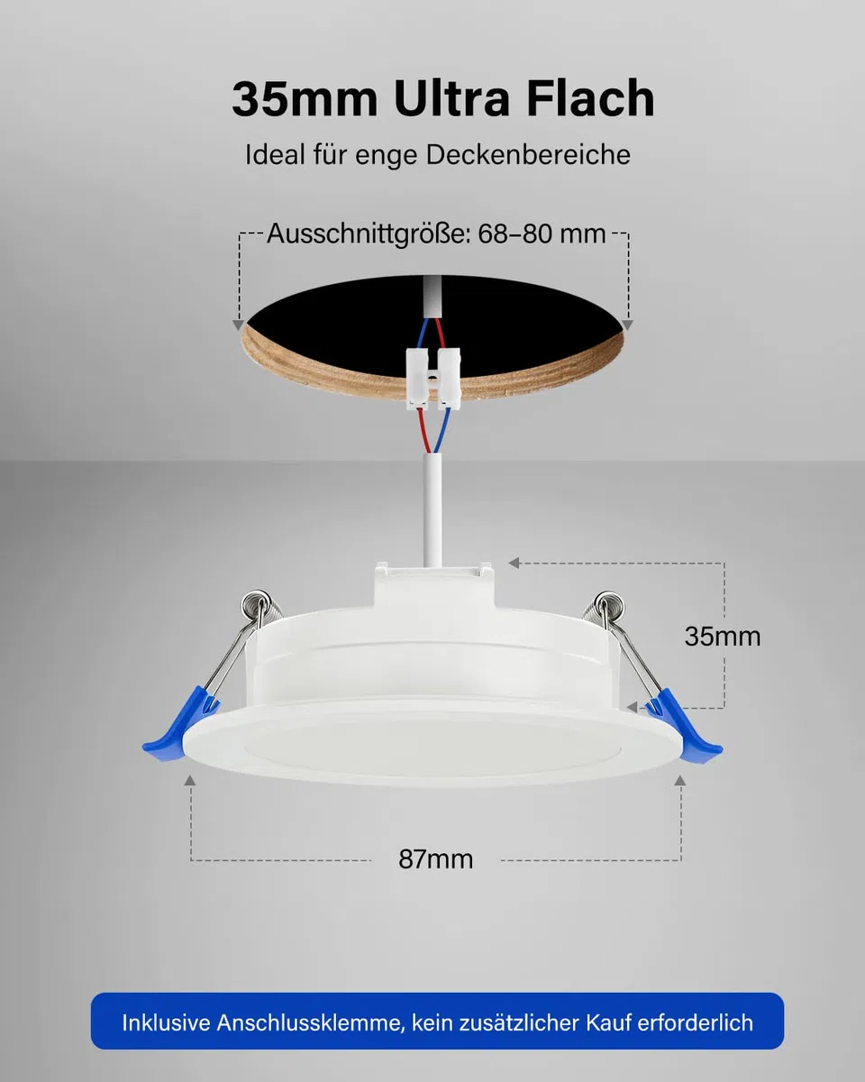 Leselux Einbaustrahler LED Dimmbar, 10x 6W LED Spot 230V IP65 4000K Neutralweiß 400LM, Einbauleuchten Für Das Bad, Deckenspots 68-80mm, Einbauspots Weiß für Badezimmer Küche Wohnzimmer Loft