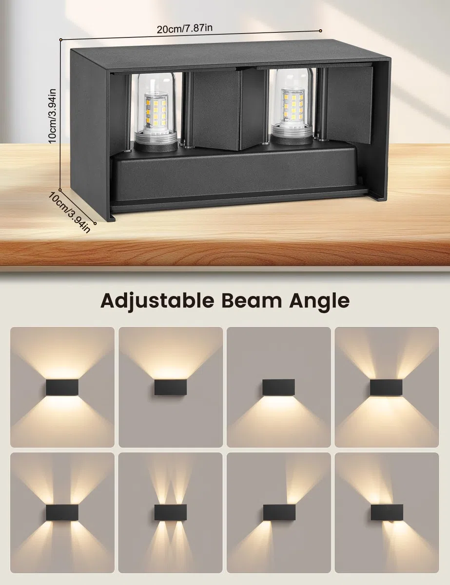 Wandlampe mit Austauschbarer G9 LED Lampe, Einstellbarer Lichtstrahl, 3000K LED Wandleuchte Innen/Aussen, Aluminium Außenwandleuchte, IP54 Wasserdichte, Auf und Ab, für Wohnzimmer Garten Schwarz