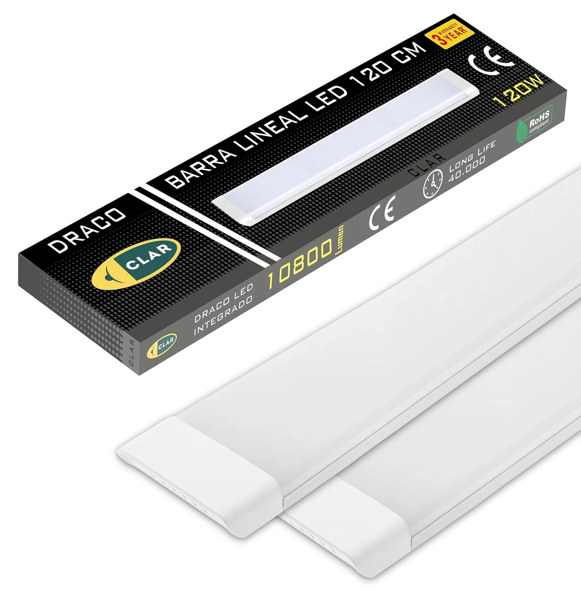 CLAR Feuchtraumleuchte 120cm 6500K 120W Pack 2 Deckenleuchte Lang Leuchtstoffröhre