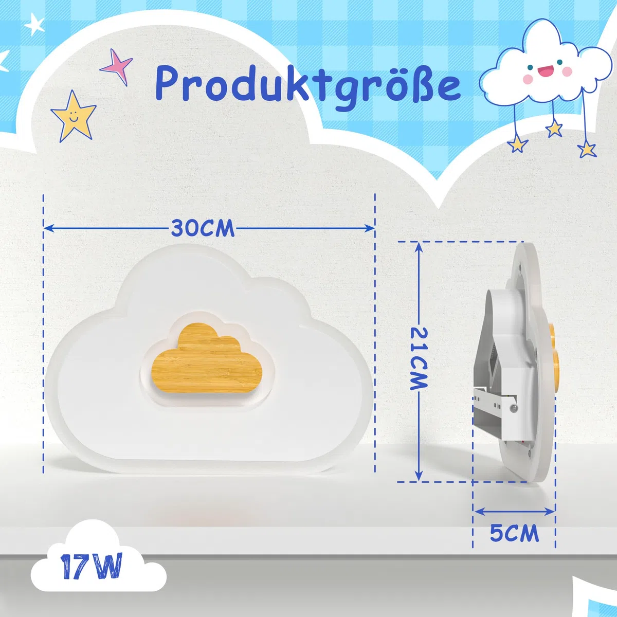 AOEH LED Deckenleuchte Schlafzimmer Kinderzimmerlampe Deckenlampe Deckenleuchte Für Kinder Wolken Wandleuchte Holz 17W 3000K Baby Deckenlampe Jungen Für Kinderzimmer,Spielzeugzimmer,30CM