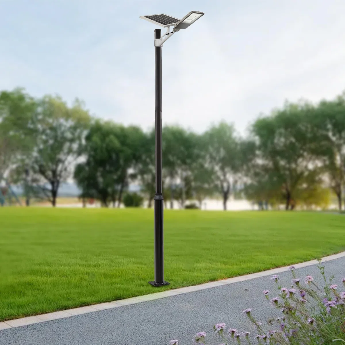 Straßenlaternenmast Solar, Verzinkter Stahlpfosten für Außenbeleuchtung, Wetterfest mit Fundamentrahmen (5M)