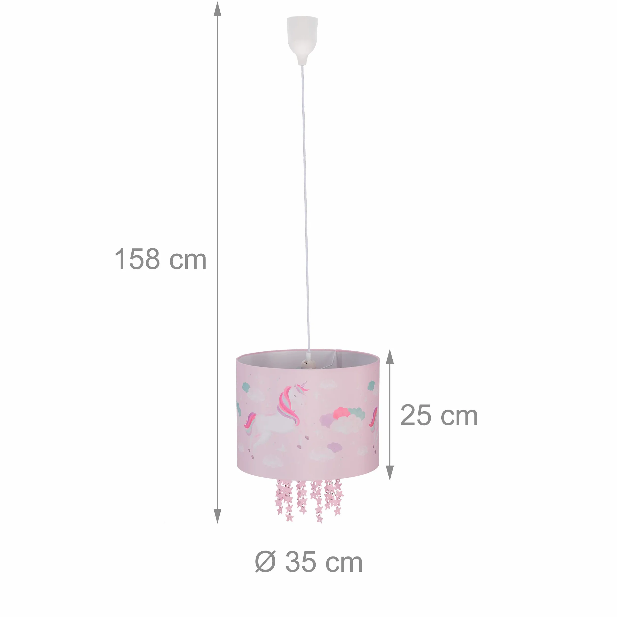 Relaxdays Hängelampe Kinderzimmer, Lampenschirm mit Einhorn-Motiv, HxD: 158 x 35 cm, E27, Pendelleuchte für Kinder, rosa