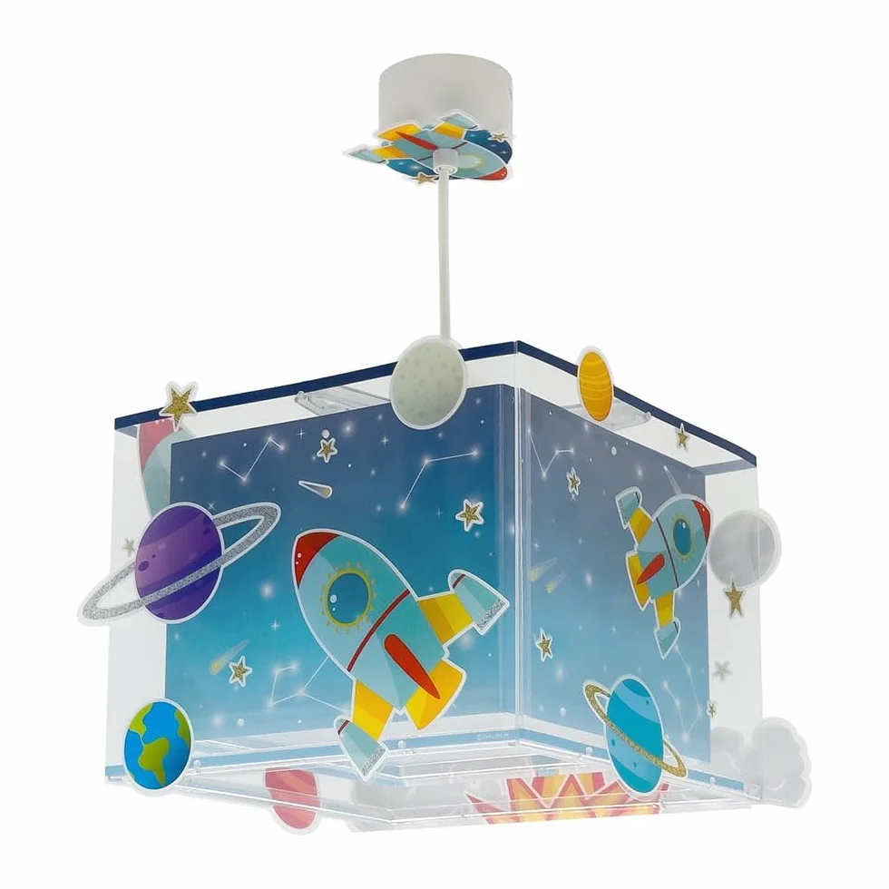Dalber Lampe kinderzimmer, kinderlampe Pendelleuchte Hängelampe, Deckenleuchte Kinder, Deckenlampe kinderzimmer Rocket Raum Rakete Sonnensystem, 63352, E27, Blau