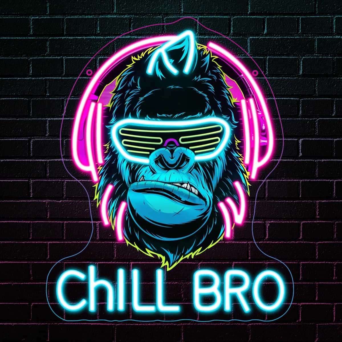 Chill Bro Gaming Headset Neon Schild Für Wanddekoration,Gorilla Neon Schild,Gaming Zone LED Schilder Für Spielzimmer,Gaming Zubehör Deko,Gaming Dekor,Tolles Gamer Geschenk Für Teenager,Jungen